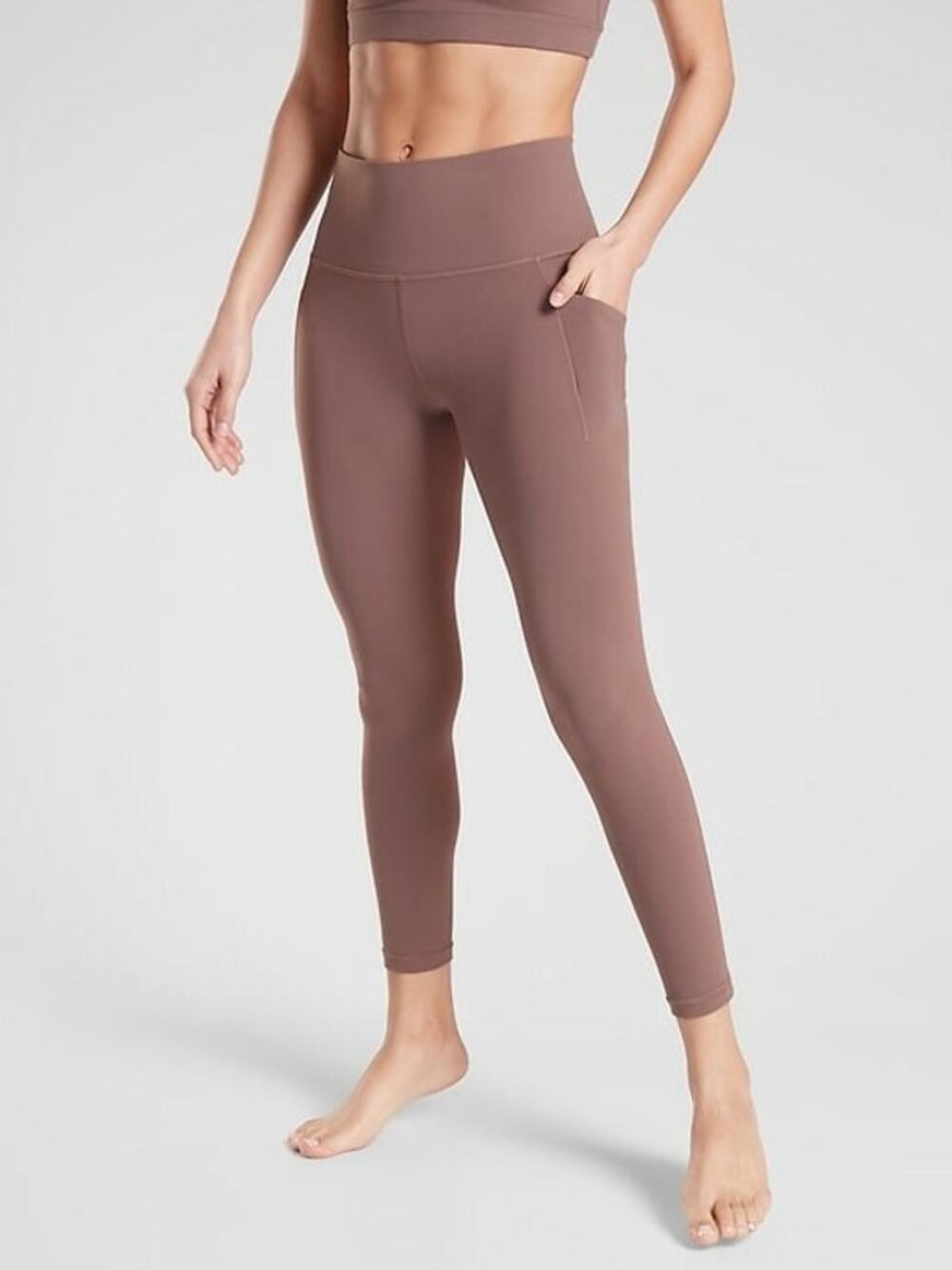 Athleta Salutation Stash 7/8 Leggings Pockets XS Brown Yoga Workout Athleisure